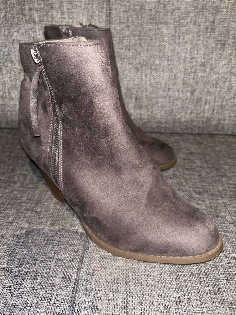 Diba Gray Taupe Suede Ankle Bootie with Side Zip